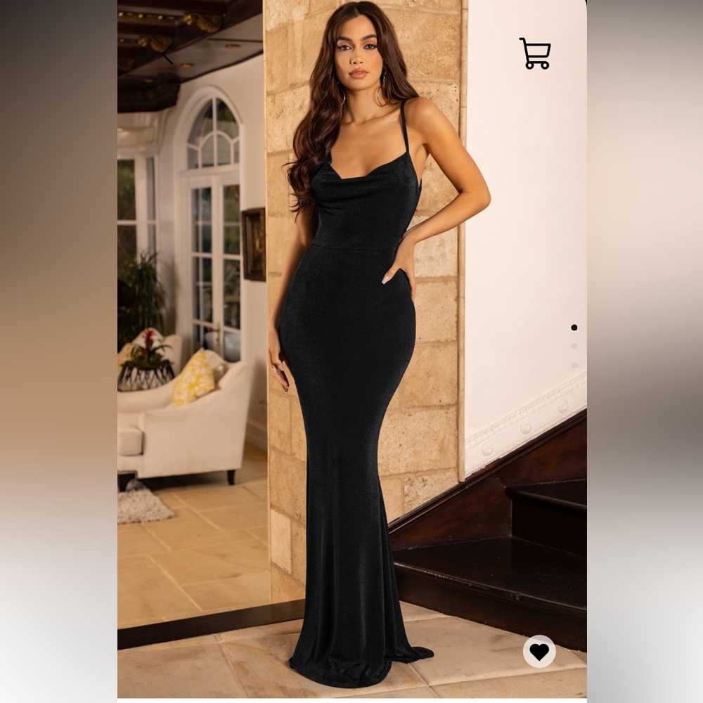 ClubL London sz 12 Phantasy Black asymmetric neckline cowl maxi dress NEVER WORN